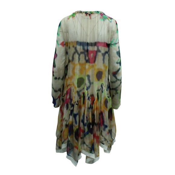Chloe Tie Dye Print Peasant Dress in Multicolor Silk - Picture 2 of 5